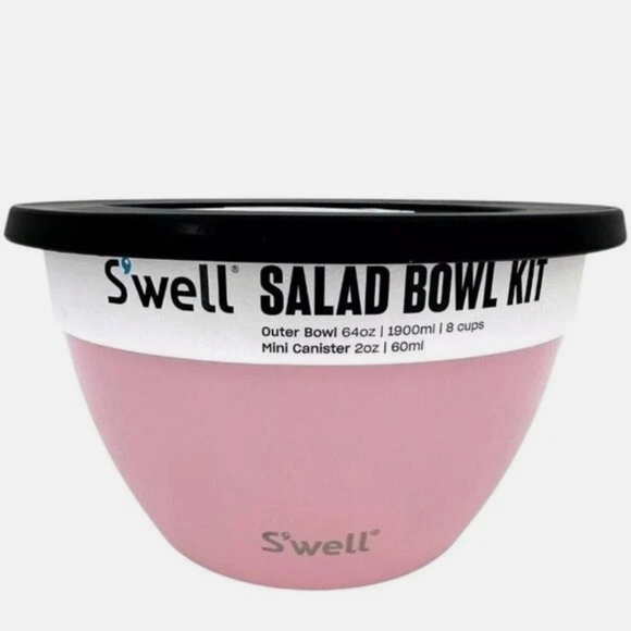 S'well Salad Bowl Kit Peony Pink 8 Cup Bowl + 2 oz Mini Condiment Canister - Picture 1 of 5
